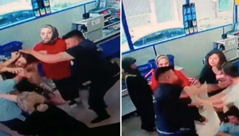 Markette Dehşet Anları: Kadını Saçlarından Tutup Düştü